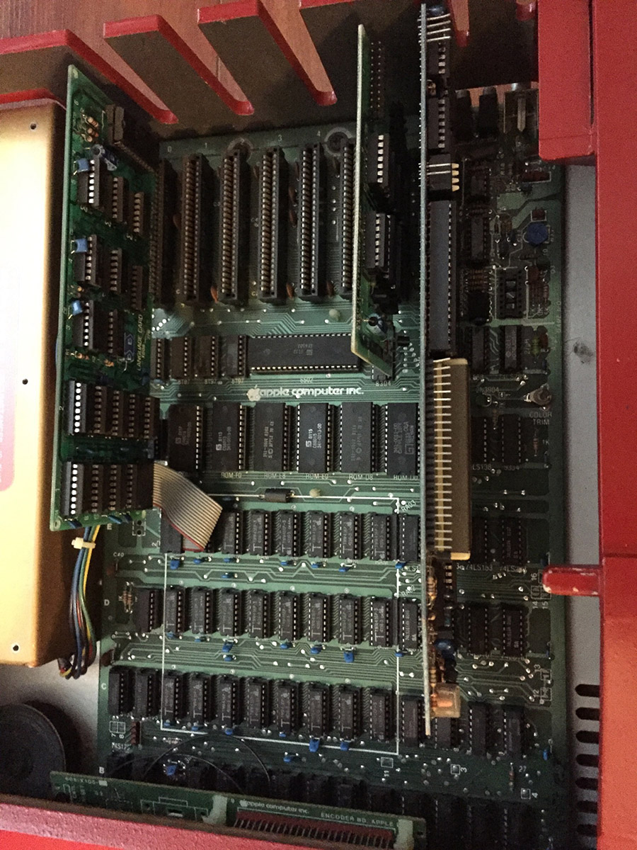 Closeup of logic board and expansion cards